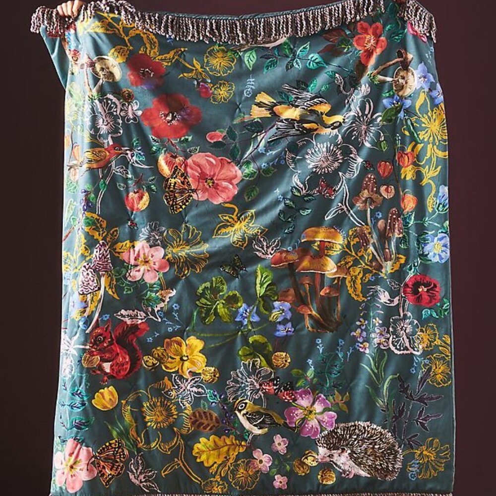 Nathalie Lete for Anthropologie Velvet Throw Blanket Woodland NWOT